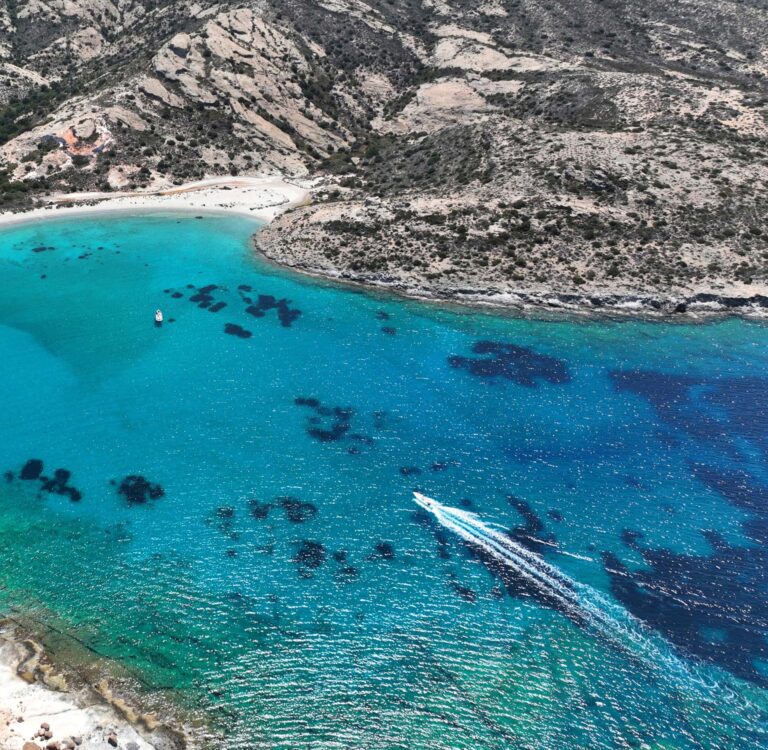 Milos Miles Car Rental aerial picture of boat
